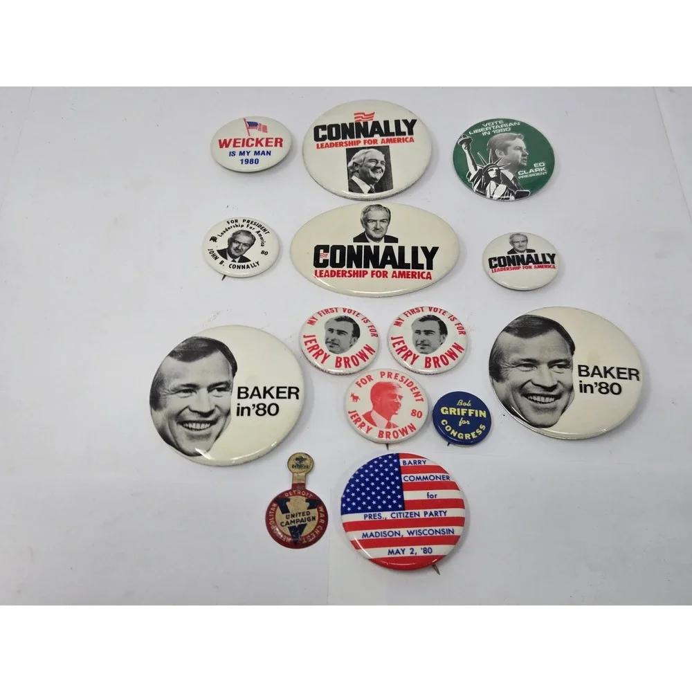 Vintage 1980 Political Campaign Button Lot Connally Baker Jerry Brown 3rd Party